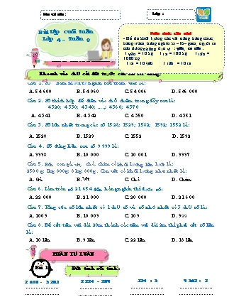 Bài tập ôn tập Toán 4 (Kết nối tri thức) - Tuần 8
