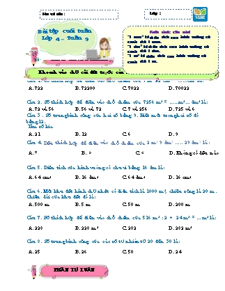 Bài tập ôn tập Toán 4 (Kết nối tri thức) - Tuần 9