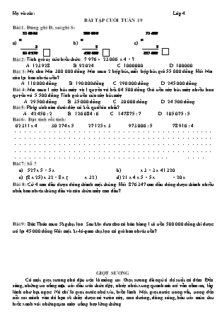 Bài tập ôn tập Toán + Tiếng Việt 4 - Tuần 19