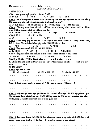 Bài tập ôn tập Toán + Tiếng Việt Lớp 4 - Tuần 11