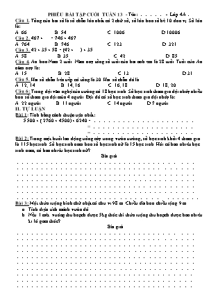 Bài tập ôn tập Toán + Tiếng Việt Lớp 4 - Tuần 13