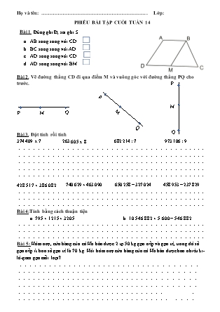 Bài tập ôn tập Toán + Tiếng Việt Lớp 4 - Tuần 14
