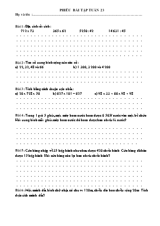 Bài tập ôn tập Toán + Tiếng Việt Lớp 4 - Tuần 23