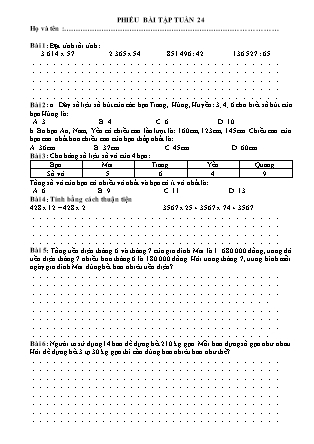 Bài tập ôn tập Toán + Tiếng Việt Lớp 4 - Tuần 24