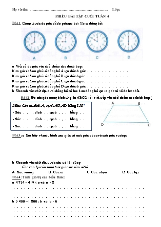Bài tập ôn tập Toán + Tiếng Việt Lớp 4 - Tuần 4