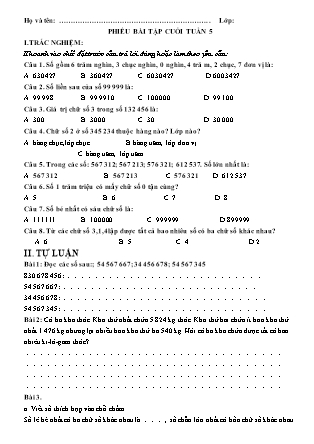 Bài tập ôn tập Toán + Tiếng Việt Lớp 4 - Tuần 5