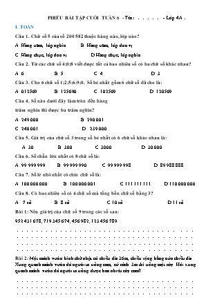 Bài tập ôn tập Toán + Tiếng Việt Lớp 4 - Tuần 6