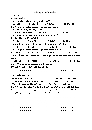 Bài tập ôn tập Toán + Tiếng Việt Lớp 4 - Tuần 7