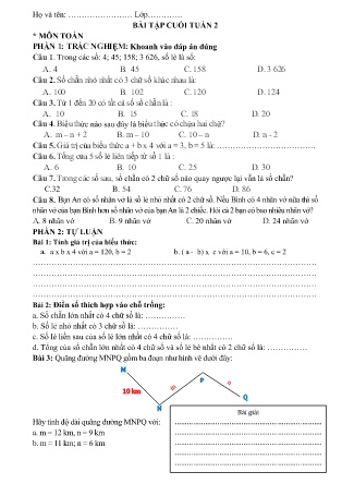 Bài tập Toán + Tiếng Việt Lớp 4 - Tuần 2