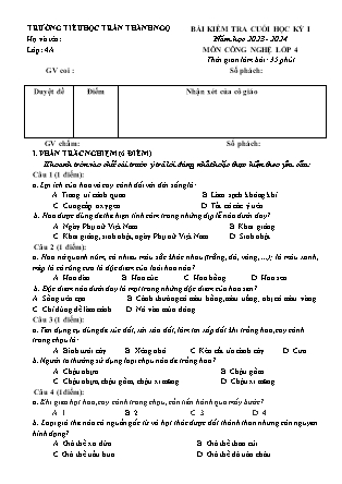 Đề kiểm tra cuối học kì I Công nghệ 4 - Năm học 2023-2024 - Trường Tiểu học Trần Thành Ngọ