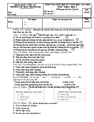 Đề kiểm tra cuối học kì I Khoa học 4 - Đề 1 - Năm học 2023-2024 - Trường Tiểu học Trần Thành Ngọ (Có đáp án)