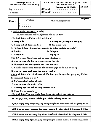Đề kiểm tra cuối học kì I Khoa học 4 - Đề 3 - Năm học 2023-2024 - Trường Tiểu học Trần Thành Ngọ (Có đáp án)