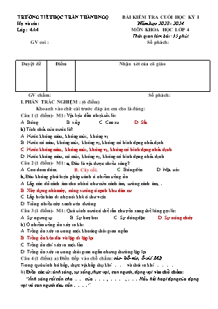 Đề kiểm tra cuối học kì I Khoa học 4 - Đề 4 - Năm học 2023-2024 - Trường Tiểu học Trần Thành Ngọ (Có đáp án)