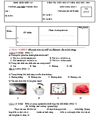 Đề kiểm tra cuối học kì I Khoa học 4 - Đề 6 - Năm học 2023-2024 - Trường Tiểu học Trần Thành Ngọ (Có đáp án)