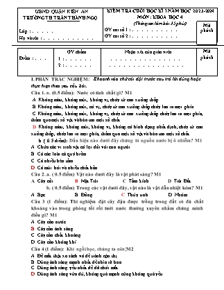 Đề kiểm tra cuối học kì I Khoa học 4 - Đề 7 - Năm học 2023-2024 - Trường Tiểu học Trần Thành Ngọ (Có đáp án)