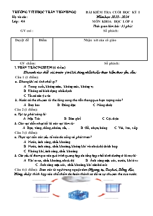 Đề kiểm tra cuối học kì I Khoa học 4 - Năm học 2023-2024 - Trường Tiểu học Trần Thành Ngọ