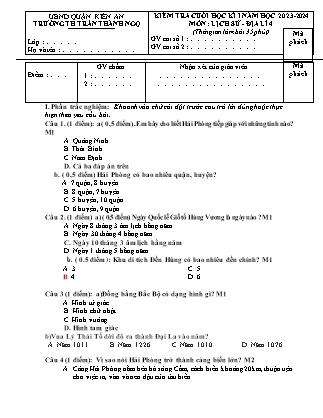 Đề kiểm tra cuối học kì I Lịch sử và Địa lí 4 - Đề 1 - Năm học 2023-2024 - Trường Tiểu học Trần Thành Ngọ (Có đáp án)
