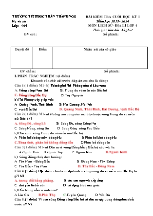Đề kiểm tra cuối học kì I Lịch sử và Địa lí 4 - Đề 4 - Năm học 2023-2024 - Trường Tiểu học Trần Thành Ngọ (Có đáp án)