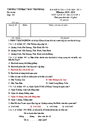 Đề kiểm tra cuối học kì I Lịch sử và Địa lí 4 - Đề 5 - Năm học 2023-2024 - Trường Tiểu học Trần Thành Ngọ (Có đáp án)