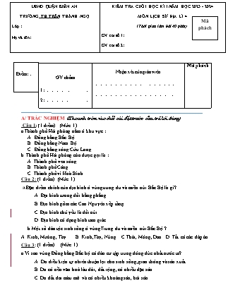 Đề kiểm tra cuối học kì I Lịch sử và Địa lí 4 - Đề 6 - Năm học 2023-2024 - Trường Tiểu học Trần Thành Ngọ (Có đáp án)