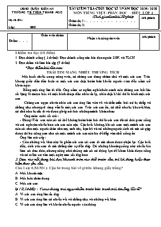 Đề kiểm tra cuối học kì I môn Tiếng Việt 4 - Năm học 2024-2025 - Trường Tiểu học Trần Thành Ngọ (Có đáp án)