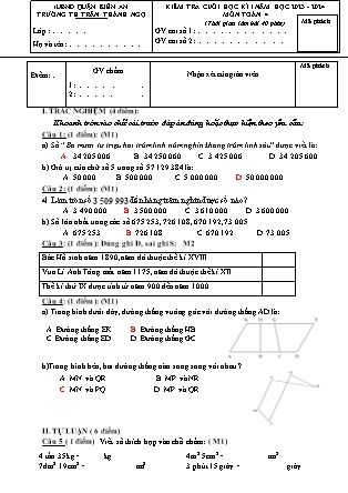 Đề kiểm tra cuối học kì I môn Toán học 4 - Năm học 2023-2024 - Trường Tiểu học Trần Thành Ngọ (Có đáp án)