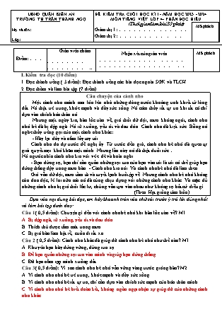 Đề kiểm tra cuối học kì I Tiếng Việt 4 - Đề 4 - Năm học 2023-2024 - Trường Tiểu học Trần Thành Ngọ (Có đáp án)