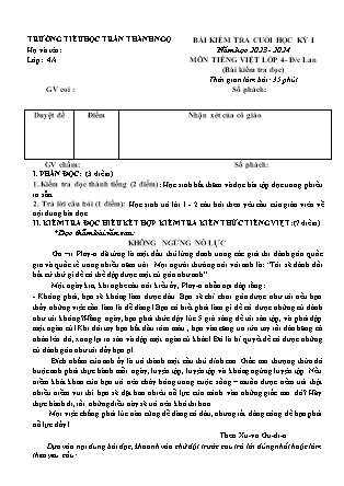 Đề kiểm tra cuối học kì I Tiếng Việt 4 - Đề 5 - Năm học 2023-2024 - Trường Tiểu học Trần Thành Ngọ