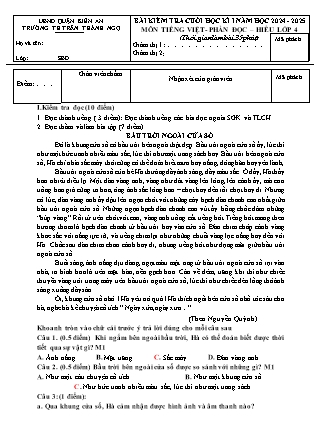 Đề kiểm tra cuối học kì I Tiếng Việt 4 - Năm học 2024-2025 - Trường Tiểu học Trần Thành Ngọ (Có đáp án)