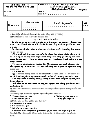 Đề kiểm tra cuối học kì I Tiếng Việt Lớp 4 - Năm học 2024-2025 - Trường Tiểu học Trần Thành Ngọ (Có đáp án)