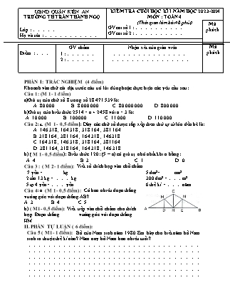 Đề kiểm tra cuối học kì I Toán 4 - Năm học 2023-2024 - Trường Tiểu học Trần Thành Ngọ (Có đáp án)