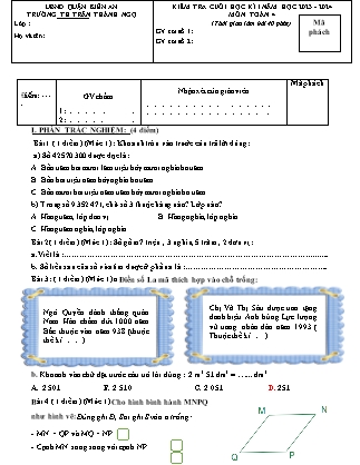 Đề kiểm tra cuối học kì I Toán học Lớp 4 - Năm học 2023-2024 - Trường Tiểu học Trần Thành Ngọ (Có đáp án)