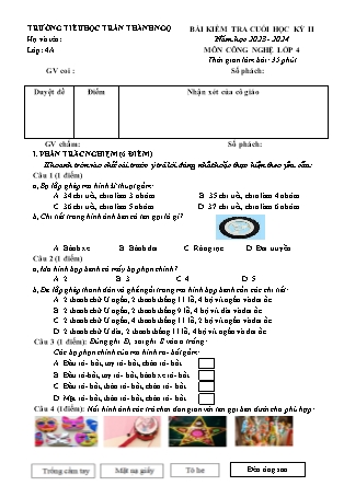 Đề kiểm tra cuối học kì II Công nghệ 4 - Năm học 2023-2024 - Trường Tiểu học Trần Thành Ngọ