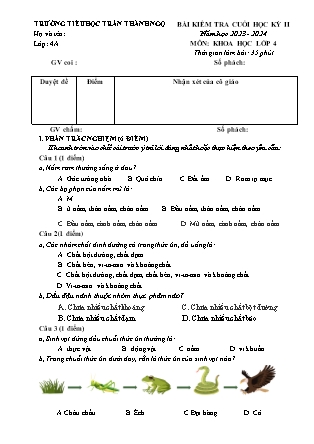 Đề kiểm tra cuối học kì II Khoa học 4 - Năm học 2023-2024 - Trường Tiểu học Trần Thành Ngọ