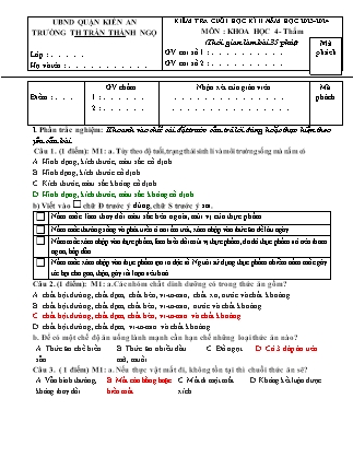 Đề kiểm tra cuối học kì II Khoa học 4 - Năm học 2023-2024 - Trường Tiểu học Trần Thành Ngọ (Có đáp án)