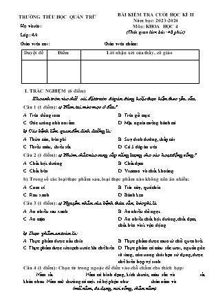 Đề kiểm tra cuối học kì II Khoa học 4 - Năm học 2023-2024 - Trường Tiểu học Quán Trữ