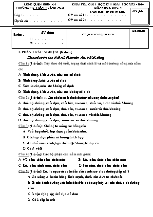 Đề kiểm tra cuối học kì II Khoa học Lớp 4 - Năm học 2023-2024 - Trường Tiểu học Trần Thành Ngọ (Có đáp án)