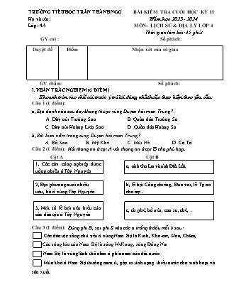 Đề kiểm tra cuối học kì II Lịch sử và Địa lí 4 - Năm học 2023-2024 - Trường Tiểu học Trần Thành Ngọ