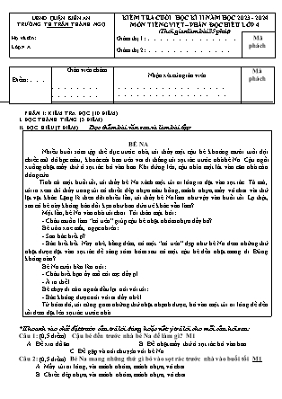 Đề kiểm tra cuối học kì II môn Tiếng Việt Lớp 4 - Năm học 2023-2024 - Trường Tiểu học Trần Thành Ngọ (Có đáp án)