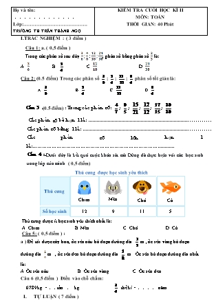 Đề kiểm tra cuối học kì II môn Toán học 4 - Trường Tiểu học Trần Thành Ngọ (Có đáp án)