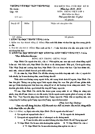 Đề kiểm tra cuối học kì II Tiếng Việt 4 - Năm học 2023-2024 - Trường Tiểu học Trần Thành Ngọ