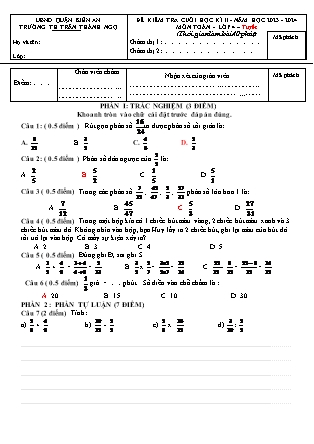 Đề kiểm tra cuối học kì II Toán học 4 - Năm học 2023-2024 - Trường Tiểu học Trần Thành Ngọ (Có đáp án)