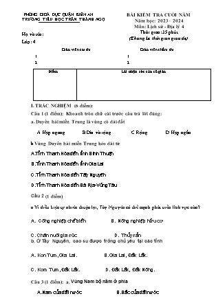 Đề kiểm tra cuối năm Lịch sử và Địa lí 4 - Năm học 2023-2024 - Trường Tiểu học Trần Thành Ngọ (Có đáp án)