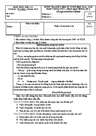Đề kiểm tra giữa học kì I môn Tiếng Việt 4 - Năm học 2023-2024 - Trường Tiểu học Trần Thành Ngọ