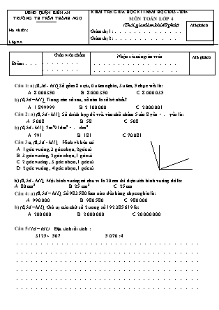 Đề kiểm tra giữa học kì I môn Toán 4 - Năm học 2023-2024 - Trường Tiểu học Trần Thành Ngọ