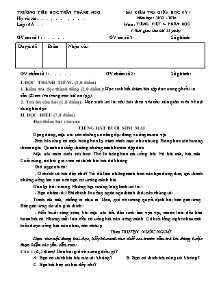 Đề kiểm tra giữa học kì I Tiếng Việt 4 - Năm học 2023-2024 - Trường Tiểu học Trần Thành Ngọ