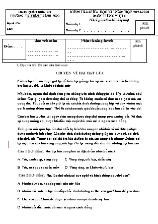 Đề kiểm tra giữa học kì I Tiếng Việt Lớp 4 - Năm học 2023-2024 - Trường Tiểu học Trần Thành Ngọ