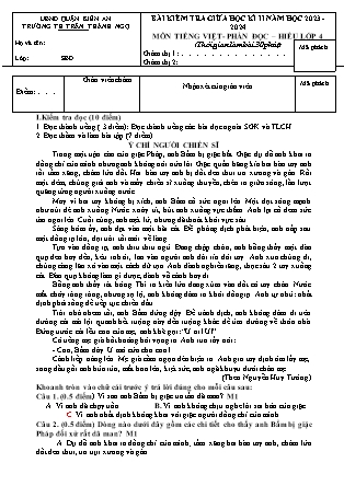 Đề kiểm tra giữa học kì II môn Tiếng Việt Lớp 4 - Năm học 2023-2024 - Trường Tiểu học Trần Thành Ngọ (Có đáp án)