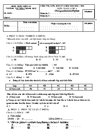 Đề kiểm tra giữa học kì II môn Toán 4 - Năm học 2023-2024 - Trường Tiểu học Trần Thành Ngọ (Có đáp án)