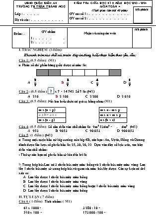 Đề kiểm tra giữa học kì II môn Toán học 4 - Năm học 2023-2024 - Trường Tiểu học Trần Thành Ngọ (Có đáp án)